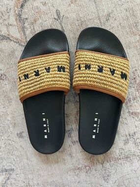Marni Raffia Beige Embroidered Sandals - size 38